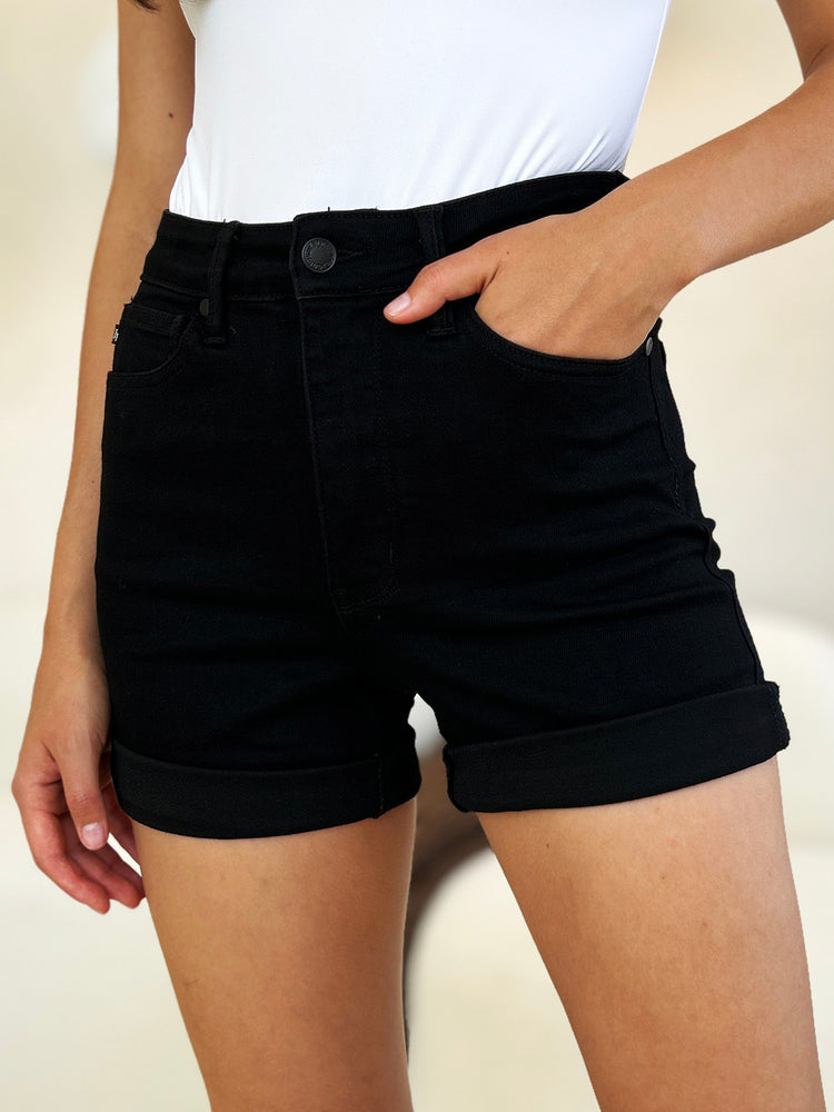 Judy Blue Full Size High Waist Tummy Control Cuffed Denim Shorts - MyEmpired