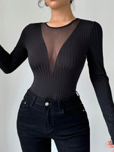 Mesh Detail Round Neck Long Sleeve Top - MyEmpired