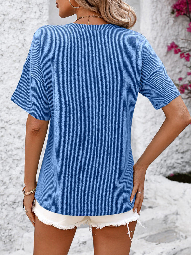 Mandy V-Neck Dropped Shoulder T-Shirt - MyEmpired