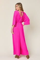 Double Take Full Size Surplice Wide Leg Jumpsuit with Pockets - MyEmpired