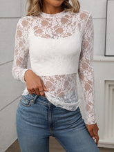 Floral Mock Neck Long Sleeve Mesh Top - MyEmpired