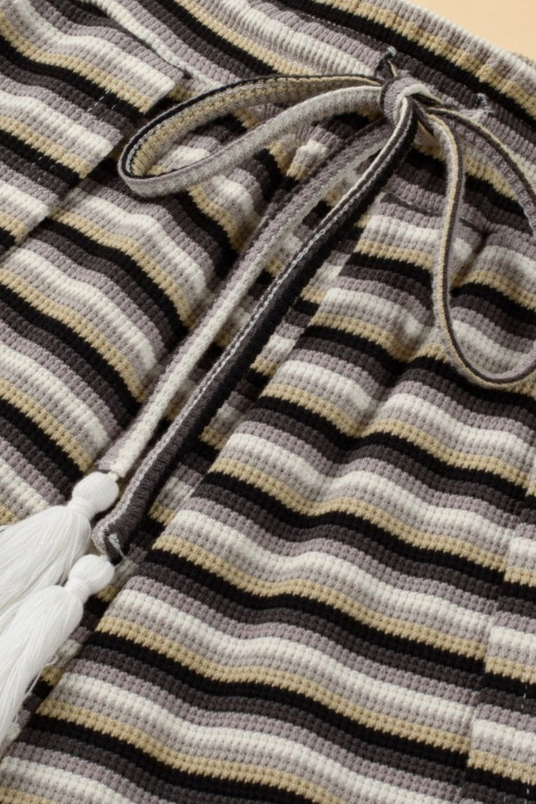 Striped Round Neck Short Sleeve Top and Pants Set - MyEmpired