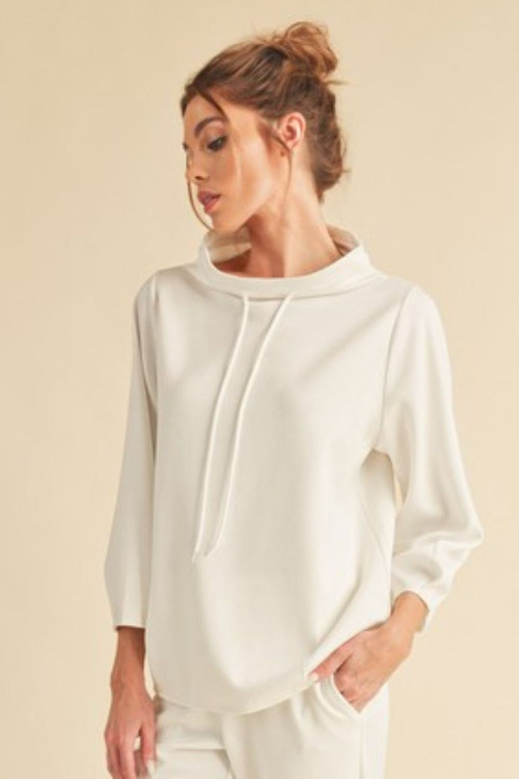 Aemi + Co Lightweight Drawstring Mock Neck Sweatshirt - MyEmpired