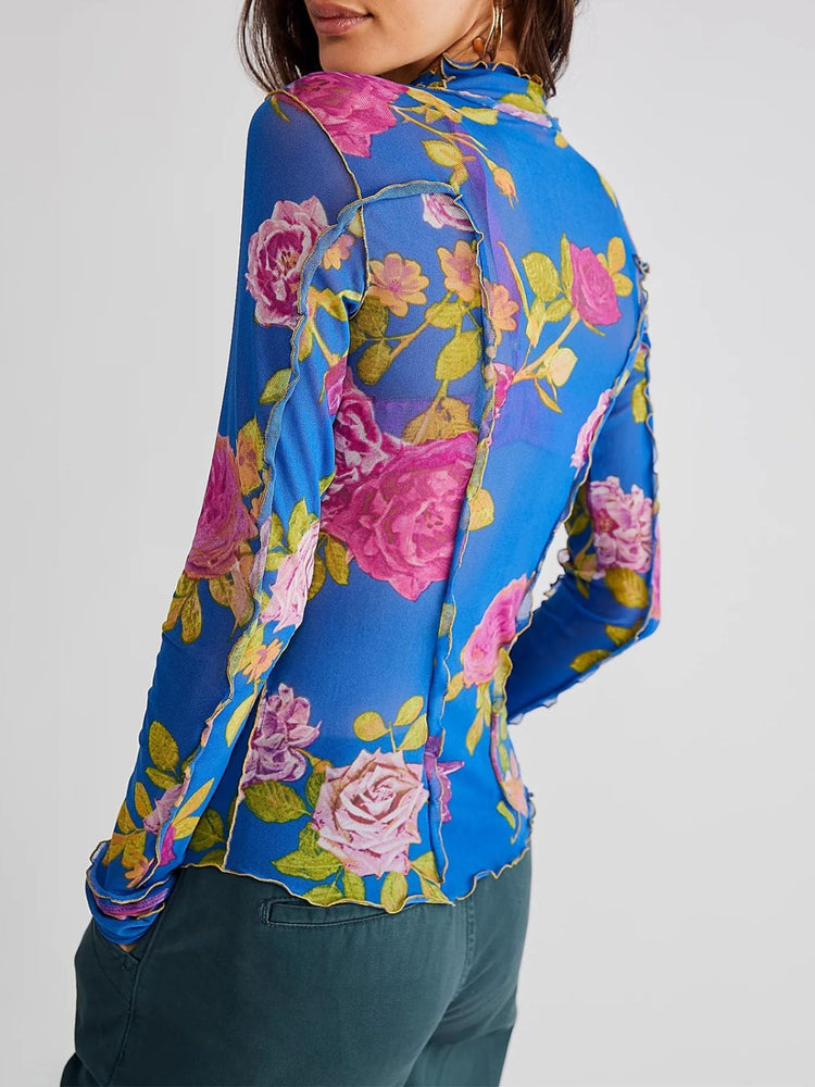 Floral Mock Neck Long Sleeve Top - MyEmpired