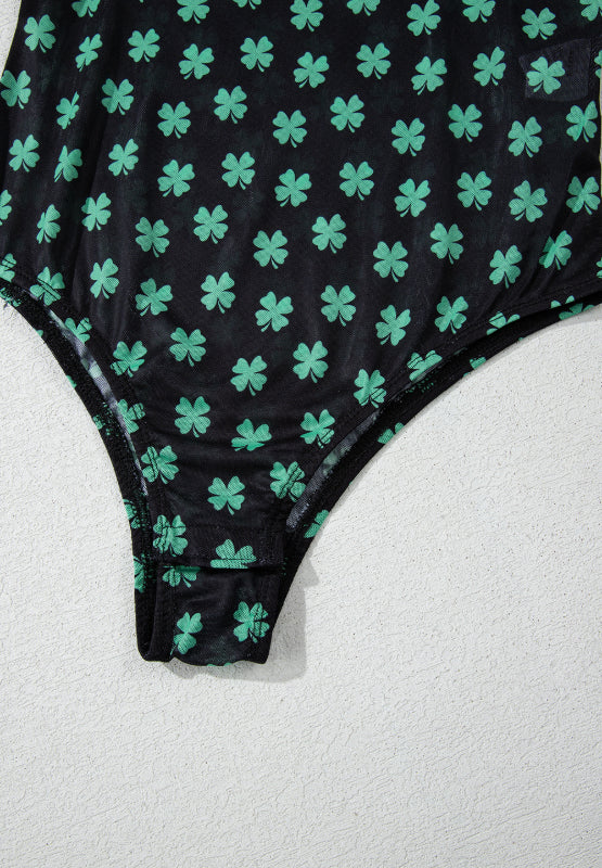Lucky Clover Mock Neck Long Sleeve Bodysuit - MyEmpired