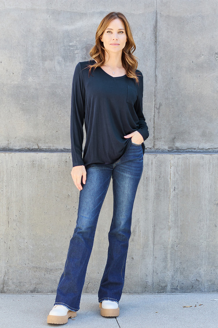 Basic Bae Full Size V-Neck Long Sleeve Top - MyEmpired