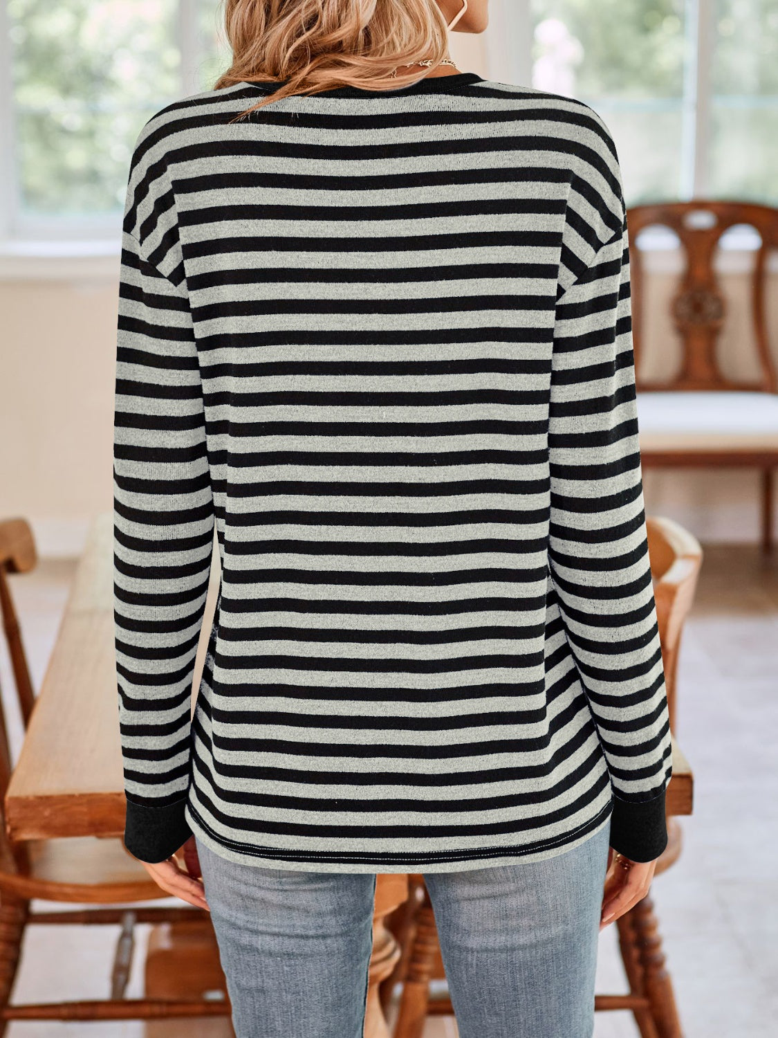 Lovelet Striped Round Neck Long Sleeve T-Shirt - MyEmpired