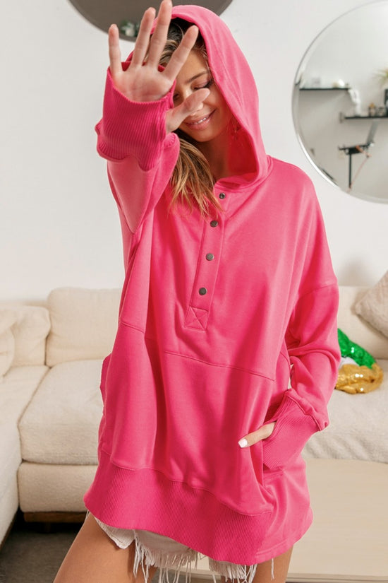 BiBi Half Snap Thumbhole Long Sleeve Hoodie - MyEmpired