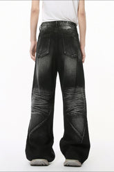 Washed Cat Whisker Straight Leg Jeans - MyEmpired