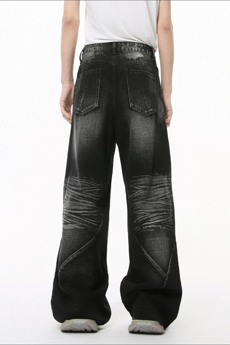 Washed Cat Whisker Straight Leg Jeans - MyEmpired