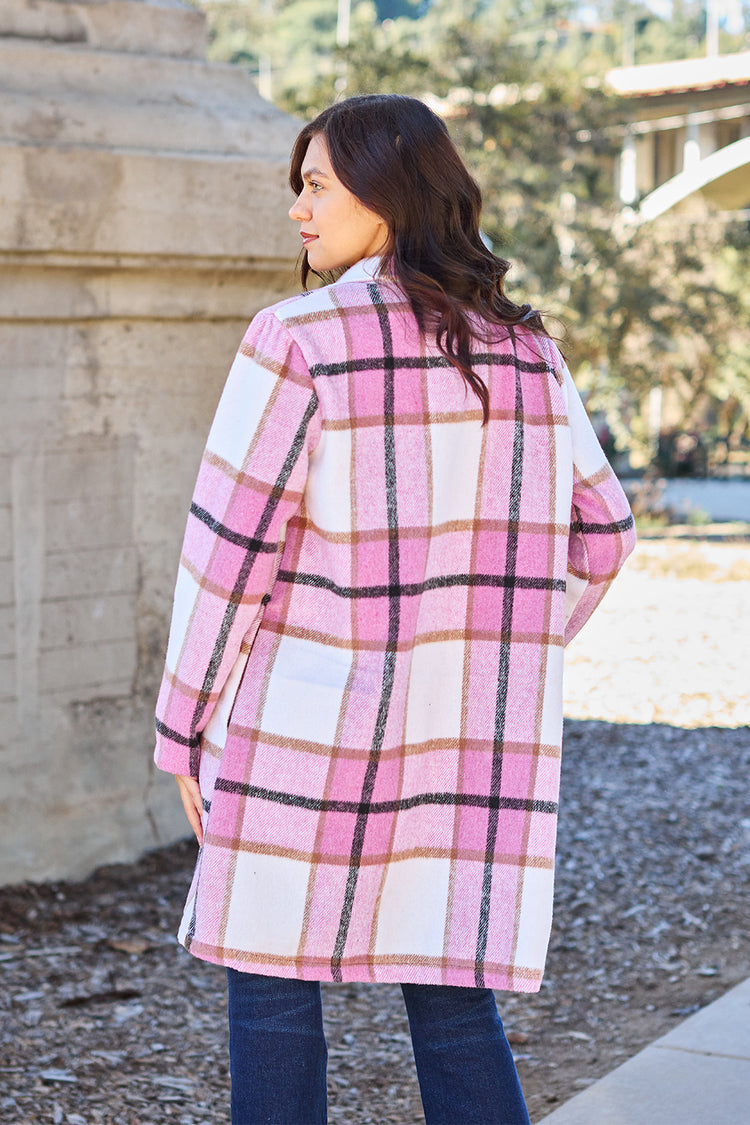 Double Take Full Size Plaid Button Up Lapel Collar Coat - MyEmpired