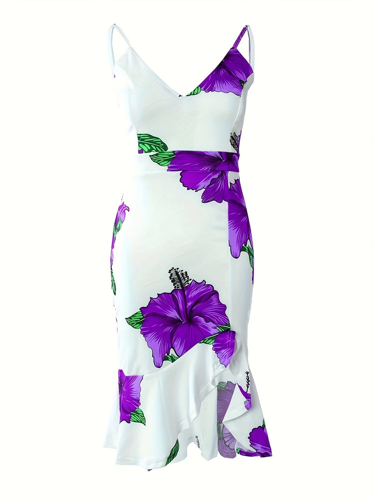 Floral Print Ruffle Hem Dress - MyEmpired