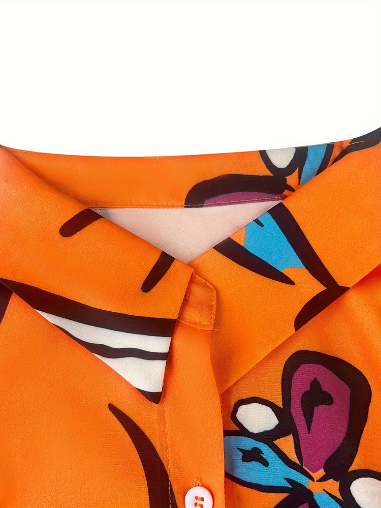 Abstract Print Button Front Shirt Dress - MyEmpired