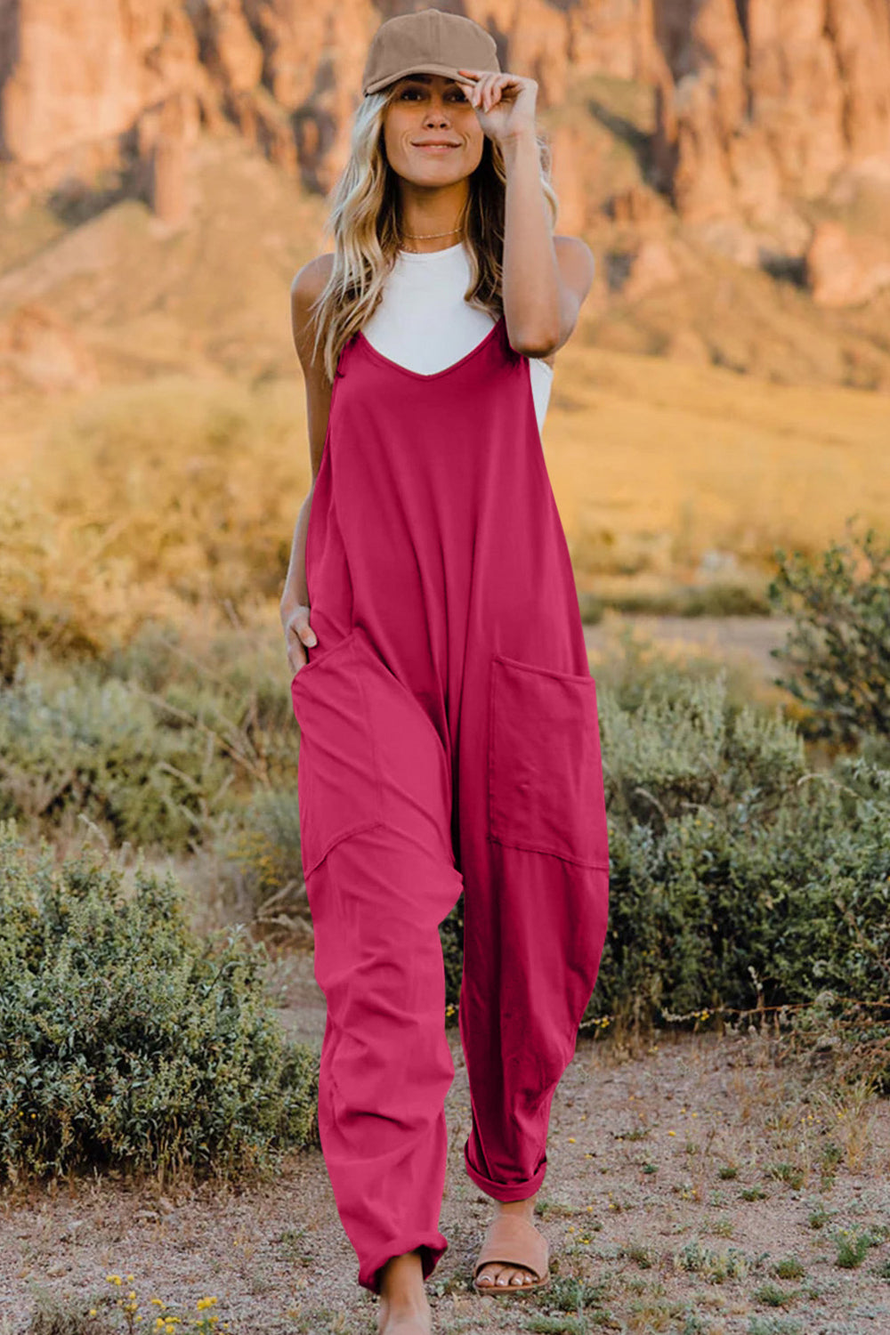 Double Take Full Size V-Neck Sleeveless Jumpsuit with Pockets - MyEmpired