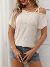 Eyelet Asymmetrical Shoulder Short Sleeve T-Shirt - MyEmpired