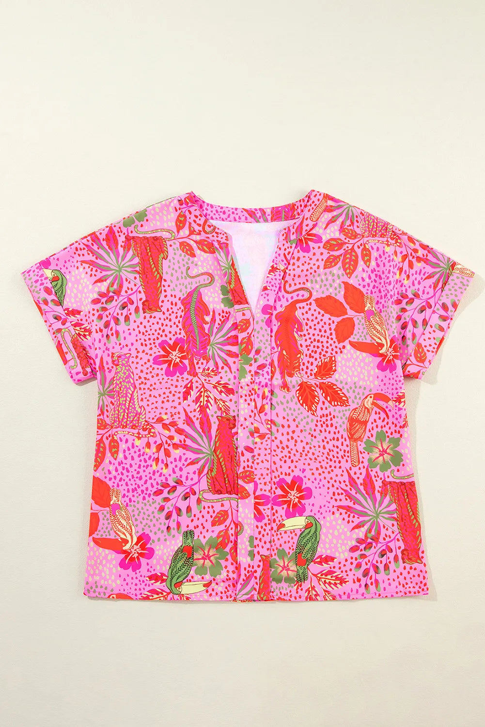 Printed Notched Short Sleeve Top - MyEmpired