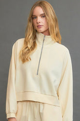 Umgee Full Size Half Zip Cropped Sweatshirt Plus Size - MyEmpired