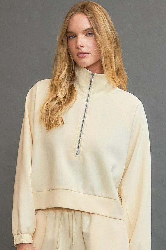 Umgee Full Size Half Zip Cropped Sweatshirt Plus Size - MyEmpired