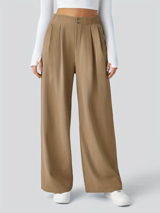 Solid Color Wide Leg Pants, Casual Pleated Loose Pants For Spring & Summer, Women's Clothing