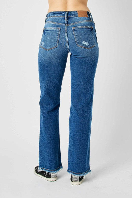 Judy Blue Full Size Mid Rise Distressed Raw Hem Jeans - MyEmpired