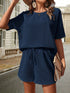 Waffle-Knit Half Sleeve Top and Shorts Set - MyEmpired