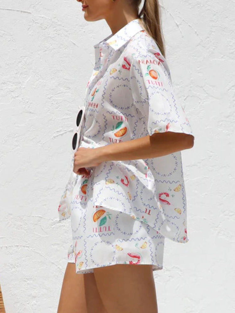 Printed Button Down Short Sleeve Top and Shorts Set - MyEmpired