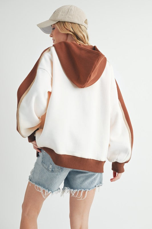 Aemi + Co Color Block Kangaroo Pocketed Hoodie - MyEmpired