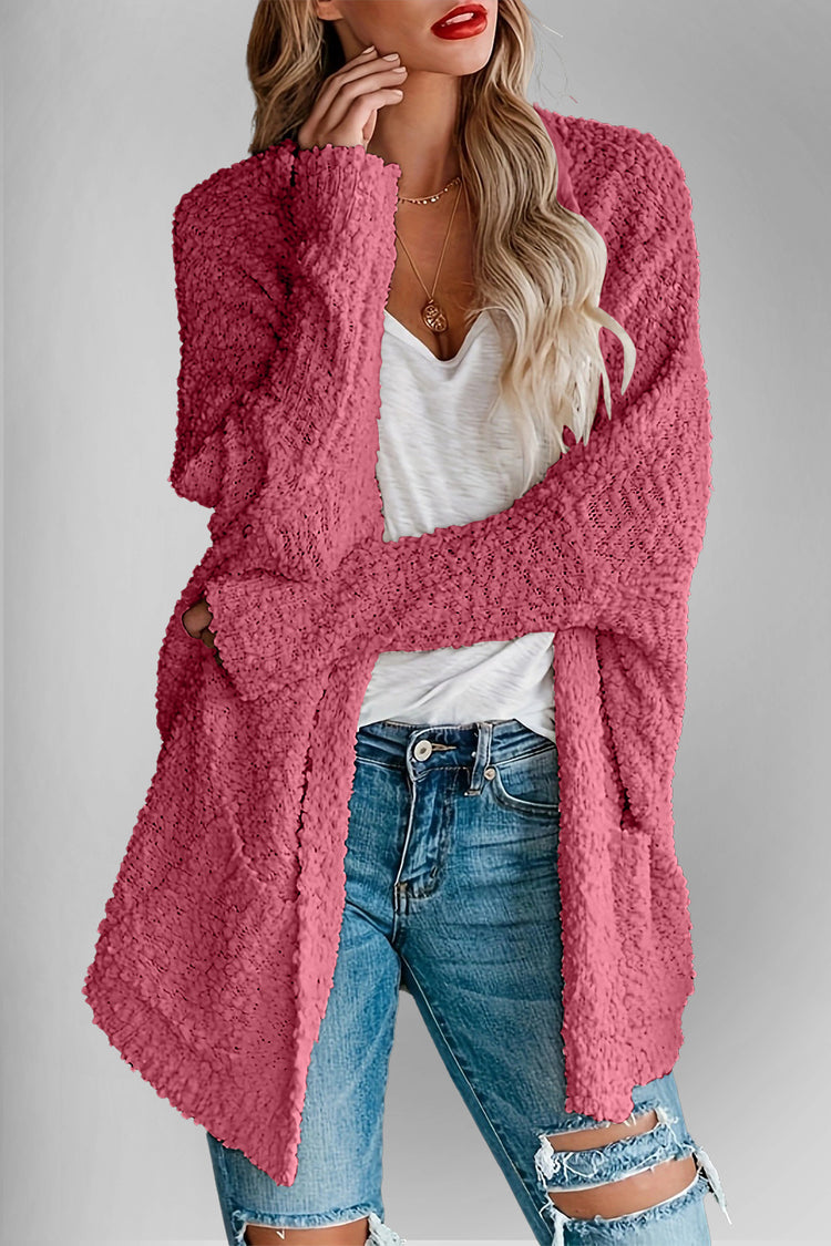 Double Take Pocketed Open Front Long Sleeve Cardigan - MyEmpired