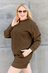 Double Take Full Size Texture Long Sleeve Top and Drawstring Shorts Set - MyEmpired