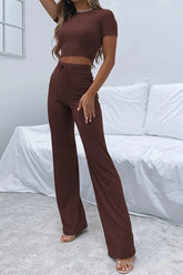 Round Neck Short Sleeve Top and Pants Set - MyEmpired