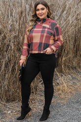 Plus Size Plaid Cowl Neck Long Sleeve Sweatshirt - MyEmpired