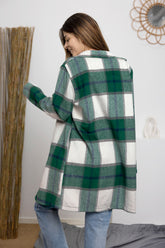 Double Take Full Size Plaid Button Up Lapel Collar Coat - MyEmpired