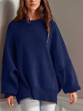 Double Take Side Slit Round Neck Long Sleeve Sweater - MyEmpired