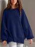 Double Take Side Slit Round Neck Long Sleeve Sweater - MyEmpired
