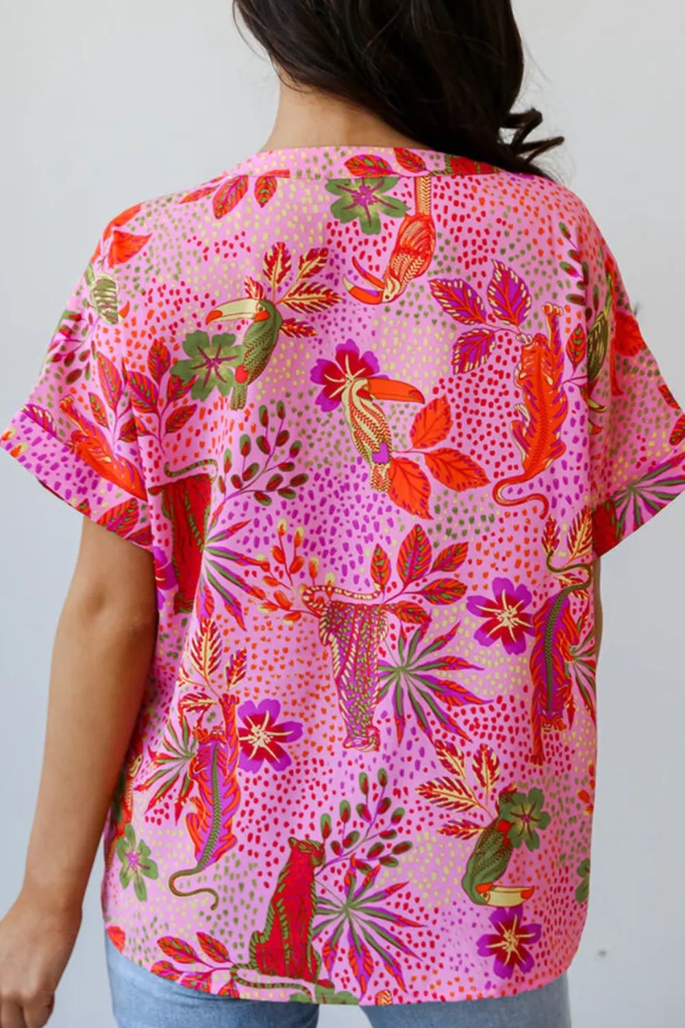 Printed Notched Short Sleeve Top - MyEmpired