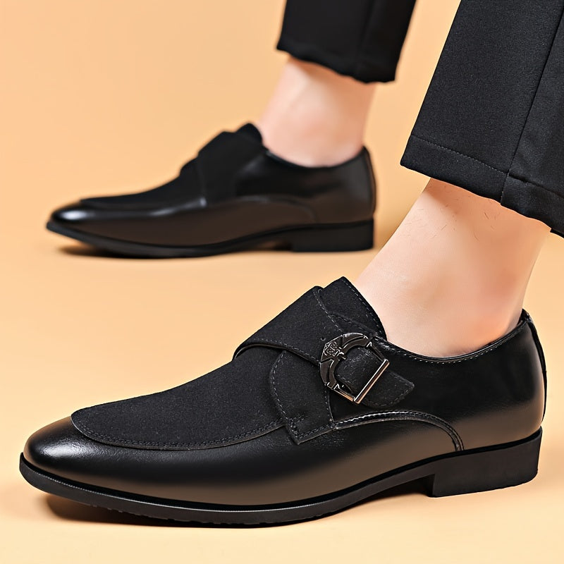 Plus Size Men's Vintage Old School Style Monk Shoes With Adjustable Buckle Straps, Comfy Non Slip Rubber Sole Durable Dress Shoes, Men's Business Footwear