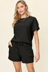 Double Take Full Size Texture Short Sleeve T-Shirt and Drawstring Shorts Set - MyEmpired