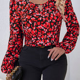 Floral Print Keyhole Neck Blouse - MyEmpired