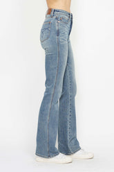 Judy Blue Full Size Tummy Control Back Embroidered Pocketed Bootcut Jeans Plus Size - MyEmpired