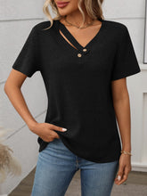 Ribbed V-Neck Short Sleeve T-Shirt - MyEmpired