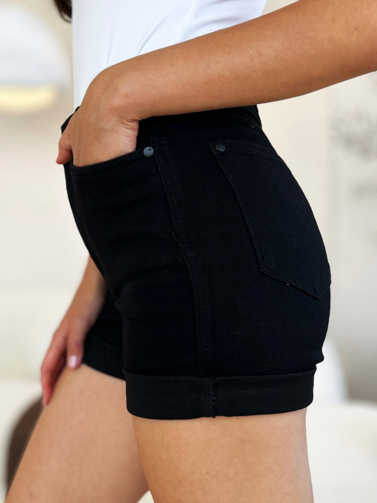 Judy Blue Full Size High Waist Tummy Control Cuffed Denim Shorts - MyEmpired