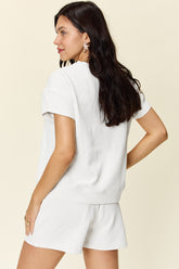 Double Take Full Size Texture Short Sleeve T-Shirt and Drawstring Shorts Set - MyEmpired