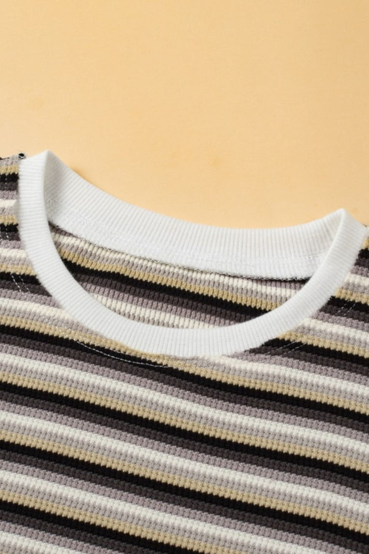 Striped Round Neck Short Sleeve Top and Pants Set - MyEmpired