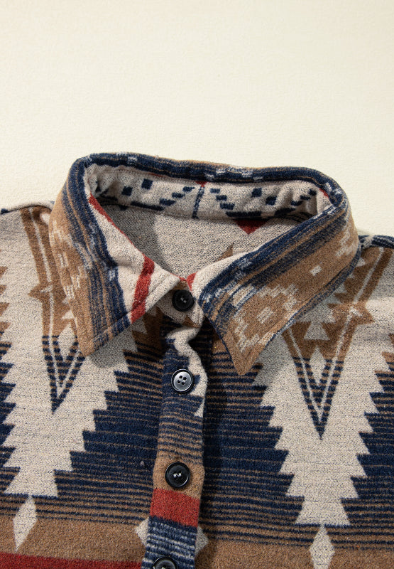 Geometric Half Button Long Sleeve Sweatshirt - MyEmpired