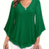 Solid Color V-neck Blouse, Casual Flare Sleeve Layered Hem Top For Spring & Fall, Women&