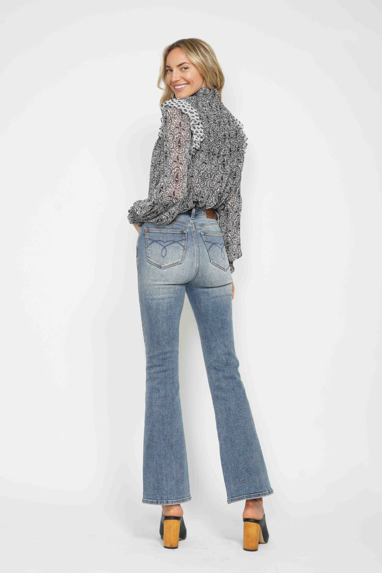 Judy Blue Full Size Tummy Control Back Embroidered Pocketed Bootcut Jeans Plus Size - MyEmpired