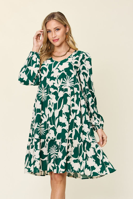 Double Take Full Size Printed Ruffle Hem Dress with Pocket - MyEmpired