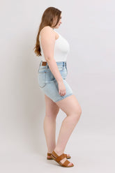 Judy Blue Full Size 2 Button Denim Shorts with Pockets Plus Size - MyEmpired