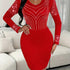 Sequin Bodycon Aline Dress, Elegant Slinky Long Sleeve Dress For Spring & Fall, Women&
