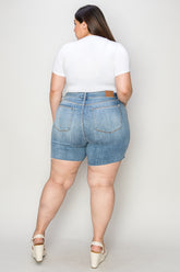 Judy Blue Full Size High Waist Raw Hem Denim Shorts - MyEmpired